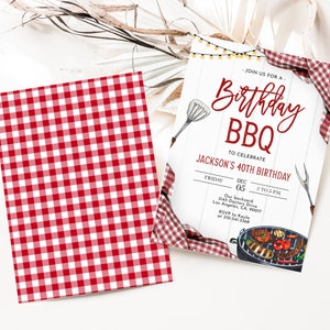 BBQ Birthday Invitation, EDITABLE Red Gingham Backyard Party Template ...