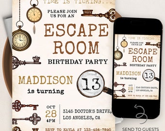 Escape Room Invitation, EDITABLE Mystery Birthday Party Invite, Kids Escape Room Birthday Party, Detective Game Night Mobile Invite, KP307