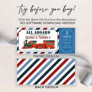 Train Birthday Ticket Invitation, Train Ticket Kids Invite, Blue Boy 1st Boarding Pass, Digital Editable Printable, Instant Download, KP253 image 5