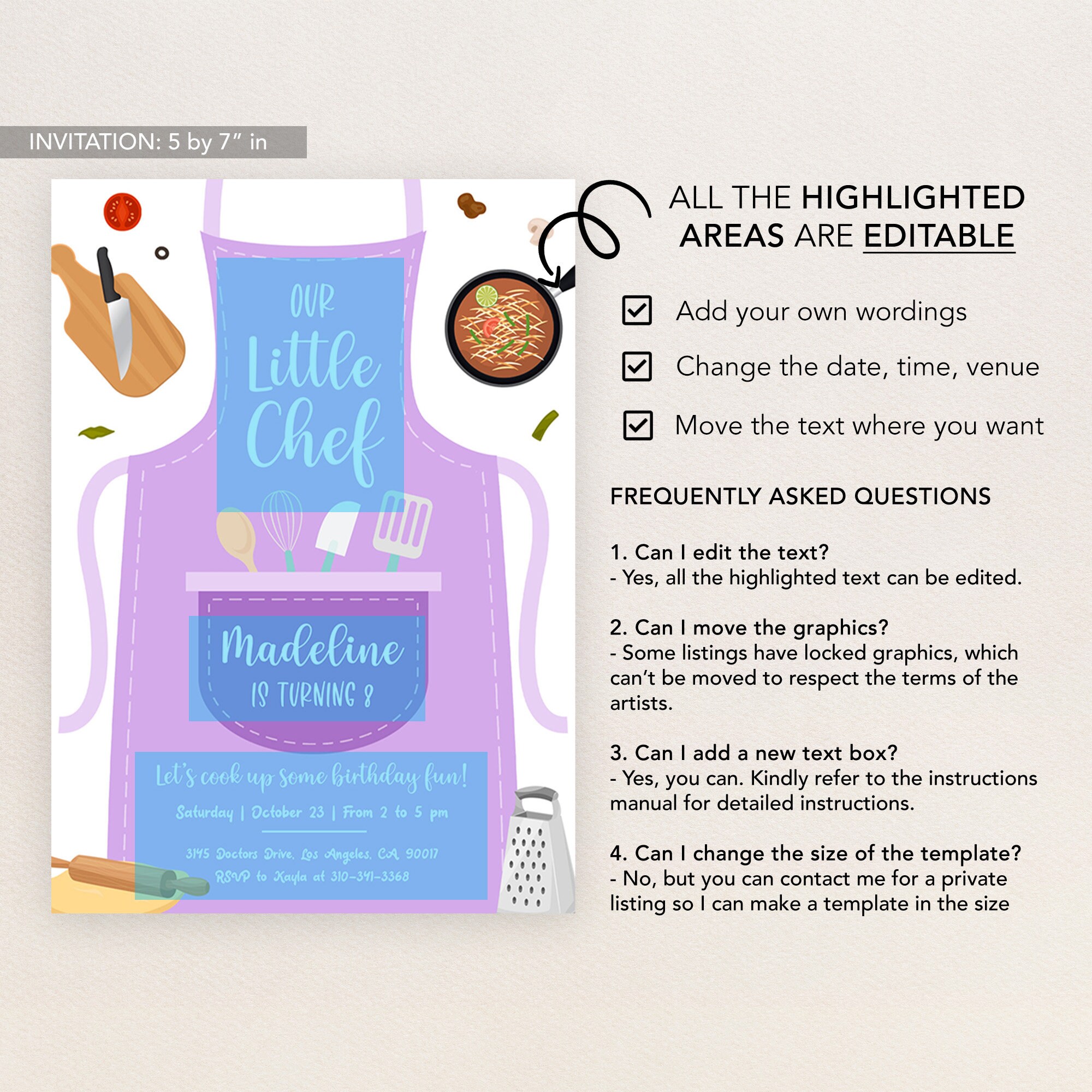 EDITABLE Cooking Birthday Invitation, Purple Kitchen Party Invite, Our ...