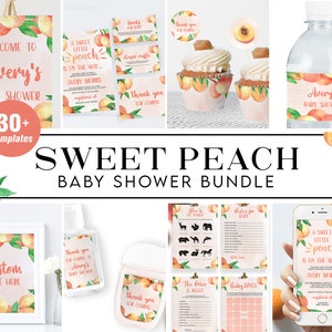 Sweet Little Peach Baby Shower Bundle, Sweet Little  Peach Baby Shower Invitation Set, Peach Girl Baby Shower Invite Template, BS008, Corjl