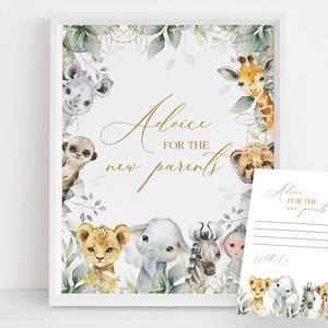 Consejos de baby shower de Safari para nuevos padres Firma y tarjeta, Un salvaje en camino, Estandarte de animales de Safari en la jungla, Juegos de decoración de fiestas tropicales BS109