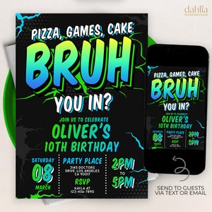 以下が含まれることがあります： ピザ、ゲーム、ケーキ、ブルハ、ユーイン？  オリバーの10歳の誕生日をお祝いしましょう。  土曜日、3月8日、午後2時から午後5時。  パーティー会場：3145 Doctors Drive, Los Angeles, CA 90017。 RSVP: Kayla まで 123-456-7890。  ゲストにテキストまたはメールで送信してください。