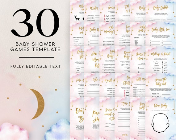 Twinkle Twinkle Little Star 30 Baby Shower Games, EDITABLE Moon & Stars Game Bundle, Games Set, Space, Pink Blue Gold Instant Download BS128 Il_570xn