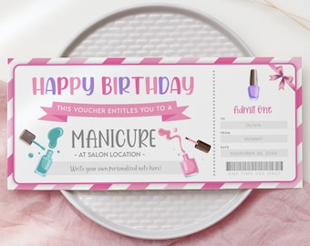 Manicure Gift Certificate Template, Editable Birthday Surprise Mani Pedi, Nail Salon Spa Day Voucher Ticket Girlfriend Wife Mom Printable