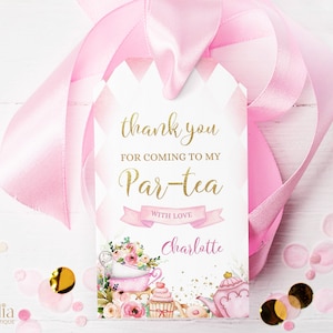EDITABLE Tea Party Compleanno Grazie per essere venuto Etichetta regalo, Etichetta favore festa stravagante, Etichetta compleanno Par-Tea rosa e oro, Etichetta regalo, KP056