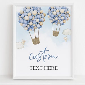 Boho Hot Air Balloon Custom Text Sign, Editable Adventure Birthday Banner Template, Up Up And Away, Blue Clouds, Instant Download, KP106