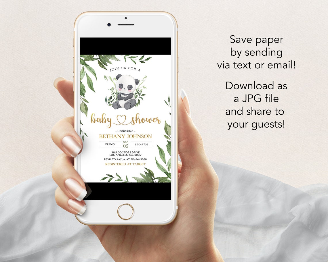 EDITABLE Panda Baby Shower Invitation Set, Printable Greenery Baby ...