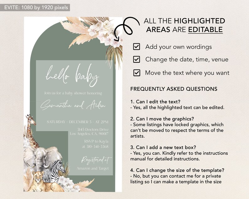 EDITABLE Boho Safari Baby Shower Evite Jungle Animal Baby Etsy
