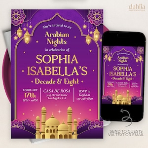 Invito di compleanno Arabian Nights, Invito festa marocchina EDITABILE, Elegante compleanno principessa, Dolce sedicenne debutto Teen Party Evite, KP308