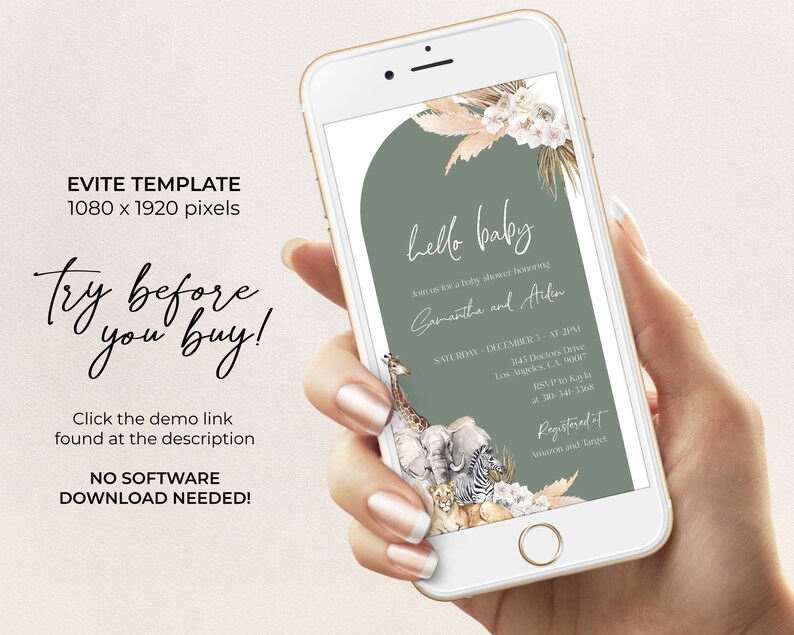 EDITABLE Boho Safari Baby Shower Evite Jungle Animal Baby Etsy