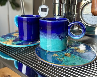 Turkish Coffee Cups, Espresso Cups Set 2.50oz, Ceramic Coffee Cup for Coffee Lovers, Housewarmings Gift, Ceramic Gift, Handmade Drinkware