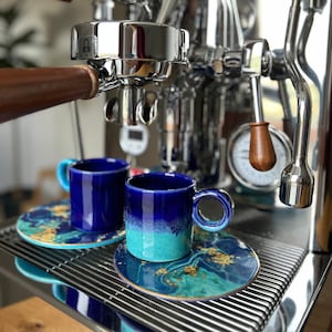 Blue Ceramic Espresso Cup Sets, Gift for Home, Home Decor Gift for Coffee Lover, Hosting Decor Mugs, Handmade Drinkware, Floral Mug