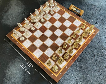 Modern chess game with olive wood storage drawers 8101-1