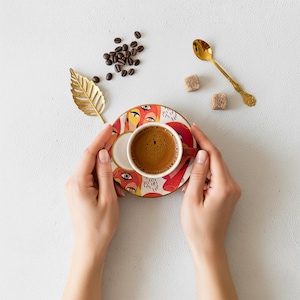 Espresso Cups Set 2.50oz, Ceramic Coffee Cup for Coffee Lovers, Handmade Italian Style Espresso Set, Unique Gift for Dad image 17