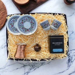 Turkish Coffee Set Traditional Turkish Coffee Cup Pot Gift Box Greek Arabic Coffee Making Set Gift for Coffee Lovers, Ceramic Gift for Mom