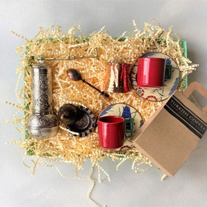 Turkish Coffee Gift Box Turkish Coffee Set with Traditional Grinder Turkish Coffee Pot Greek Coffee Set, Valentines Day Gift for Him image 5