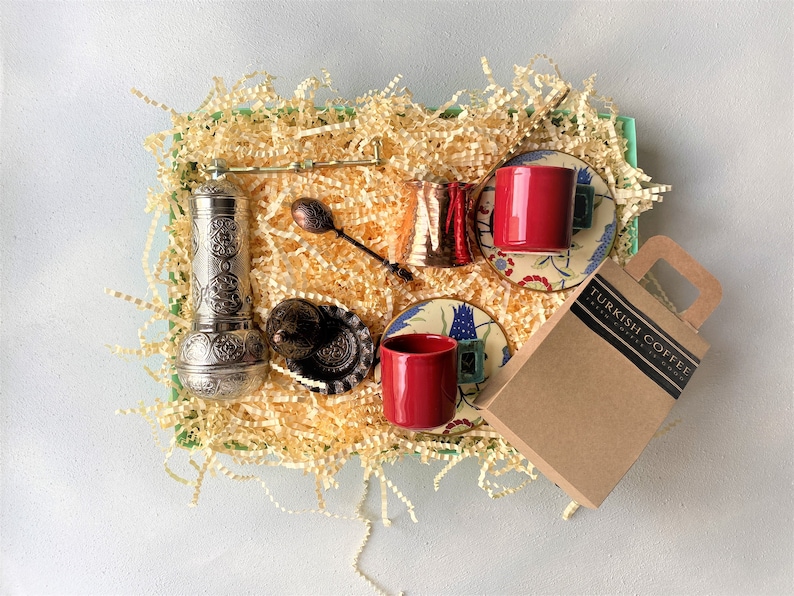 Turkish Coffee Gift Box Turkish Coffee Set with Traditional Grinder Turkish Coffee Pot Greek Coffee Set, Valentines Day Gift for Him image 5