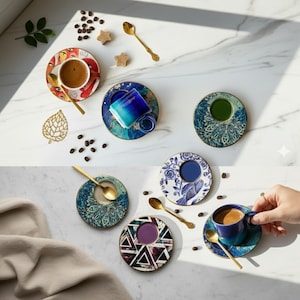 Turkish Coffee Cup Set, Ceramic Espresso Cup Set, Coffee Lovers Gift, Traditional Espresso Cup Handmade, Housewarming Gift For The Home