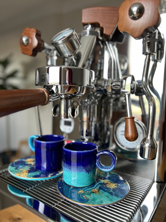 Blau Keramik Espresso Tassen Sets, Geschenk für Zuhause, Wohnkultur Geschenk für Kaffee-Liebhaber, Hosting Decor Tassen, handgemachte Trinkgeschirr, Blumenbecher