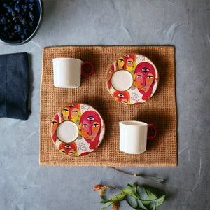 Minimalistische handgemachte Espressotassen Set 2.50oz, Keramikkaffeetasse für Kaffeeliebhaber, Geburtstagsgeschenk, Espressotassen, Weihnachtsgeschenke für Mama