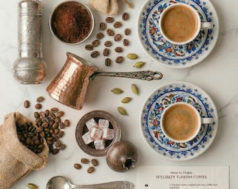 Handmade Turkish Coffee Set with Grinder, Traditional Ceramic Cups Set of 2, Unique Gift for Dad, Grandpa Gift for Him