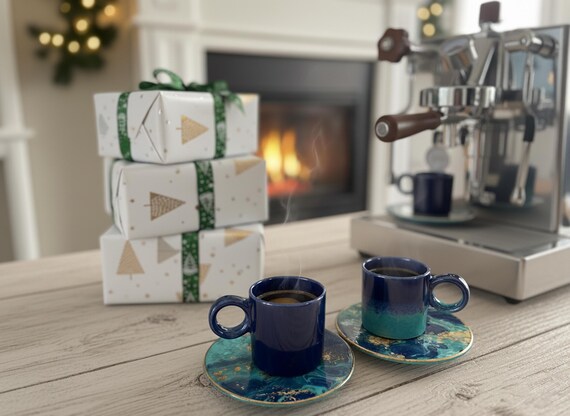 Zitronen Keramik Kaffeetassen-Set, handgemachte Espressotassen mit Untertassen, Wohnkultur Tassen, italienische Zitrustasse Geschenk