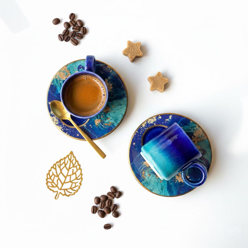 Espresso Cups Set 2.50oz, Ceramic Coffee Cup for Coffee Lovers, Handmade Italian Style Espresso Set, Unique Gift for Dad image 15