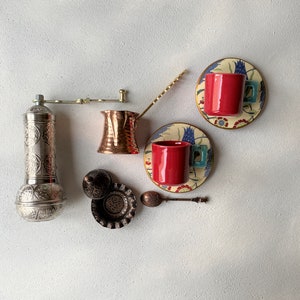 Turkish Coffee Gift Box Turkish Coffee Set with Traditional Grinder Turkish Coffee Pot Greek Coffee Set, Valentines Day Gift for Him image 2
