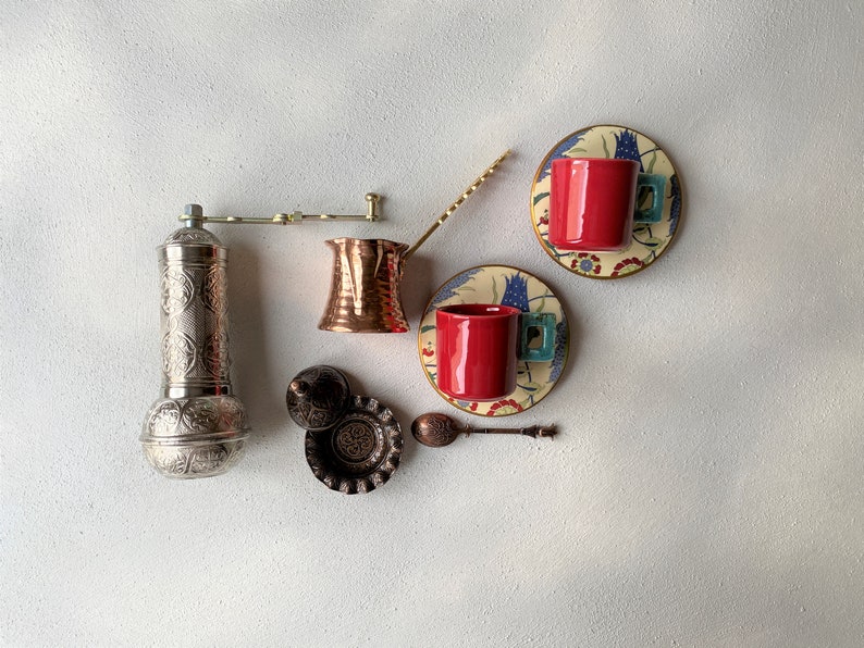 Turkish Coffee Gift Box Turkish Coffee Set with Traditional Grinder Turkish Coffee Pot Greek Coffee Set, Valentines Day Gift for Him image 2
