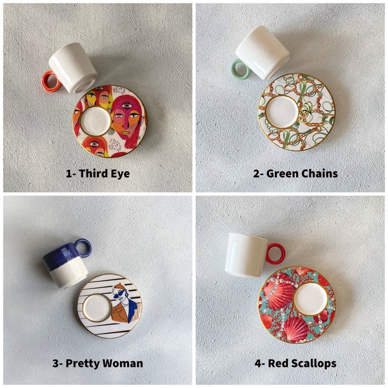 Juego de tazas de cerámica para espresso de 2.5 oz, regalo para mamá, regalo para amantes del café, regalo único para mamá. imagen 3