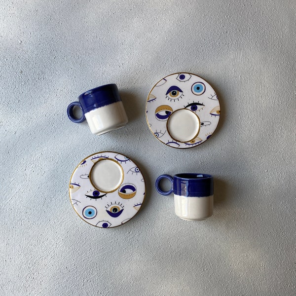 Coffee Gift for Her, Espresso Cups Set 2.50oz, Ceramic Coffee Cup for Coffee Lovers Mothers Day Gift for Mother Handmade Espresso Lover Gift