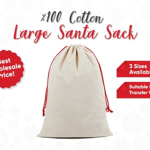 Blank Extra Large Santa Sack, Christmas Stocking, Wholesale Santa Christmas Gift Bags 20" x 27" Personalized Santa Christmas Sack, Bulk Sale