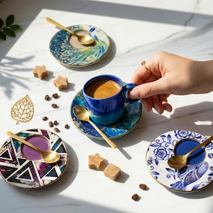 Espresso Cups Set 2.50oz, Ceramic Coffee Cup for Coffee Lovers, Handmade Italian Style Espresso Set, Unique Gift for Dad image 2