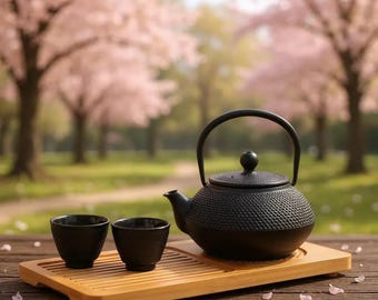 Japanese Cast Iron Teapot Set: Rustic Boho Tea Gift