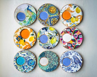 Tazas de espresso italianas hechas a mano con platillos, vajilla de cerámica mediterránea de 75 ml