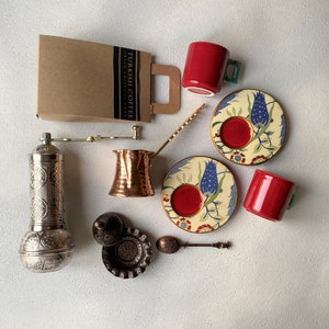 Turkish Coffee Gift Box Turkish Coffee Set with Traditional Grinder Turkish Coffee Pot Greek Coffee Set, Valentines Day Gift for Him image 3