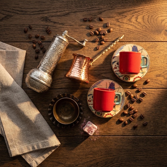 Turkish Coffee Gift Box Turkish Coffee Set With Traditional Grinder Turkish Coffee Pot Greek Coffee Set, Valentines Day Gift for Him