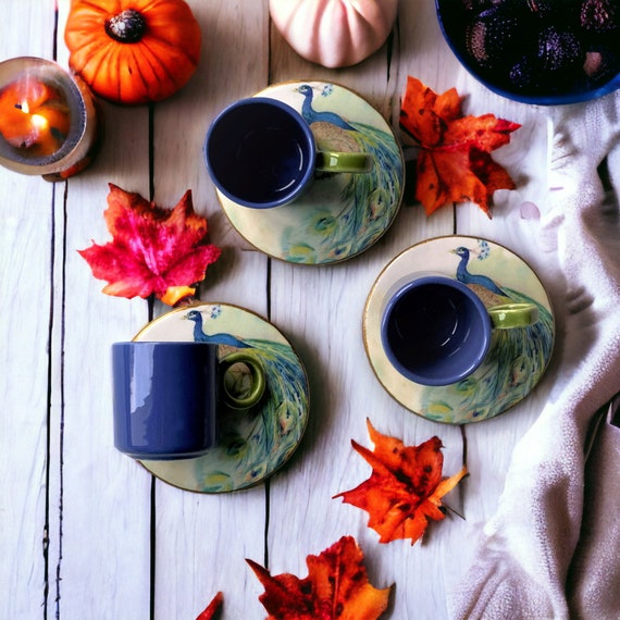 Handcrafted 'Pumpkin' Ceramic Espresso Cup & Saucer Set - Unique