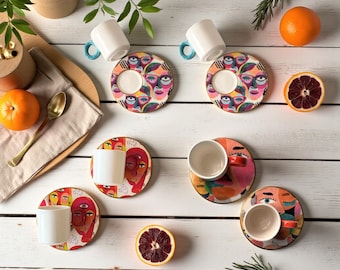Handmade Ceramic Espresso Cup Set: Abstract Art, Mediterranean Decor