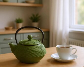 Cast Iron Japanese Teapot Set, Cozy Christmas Gift for Her, Cottagecore Tea Lover Gift, Rustic Kitchen Decor, Boho Home, Wellness Ritual Set