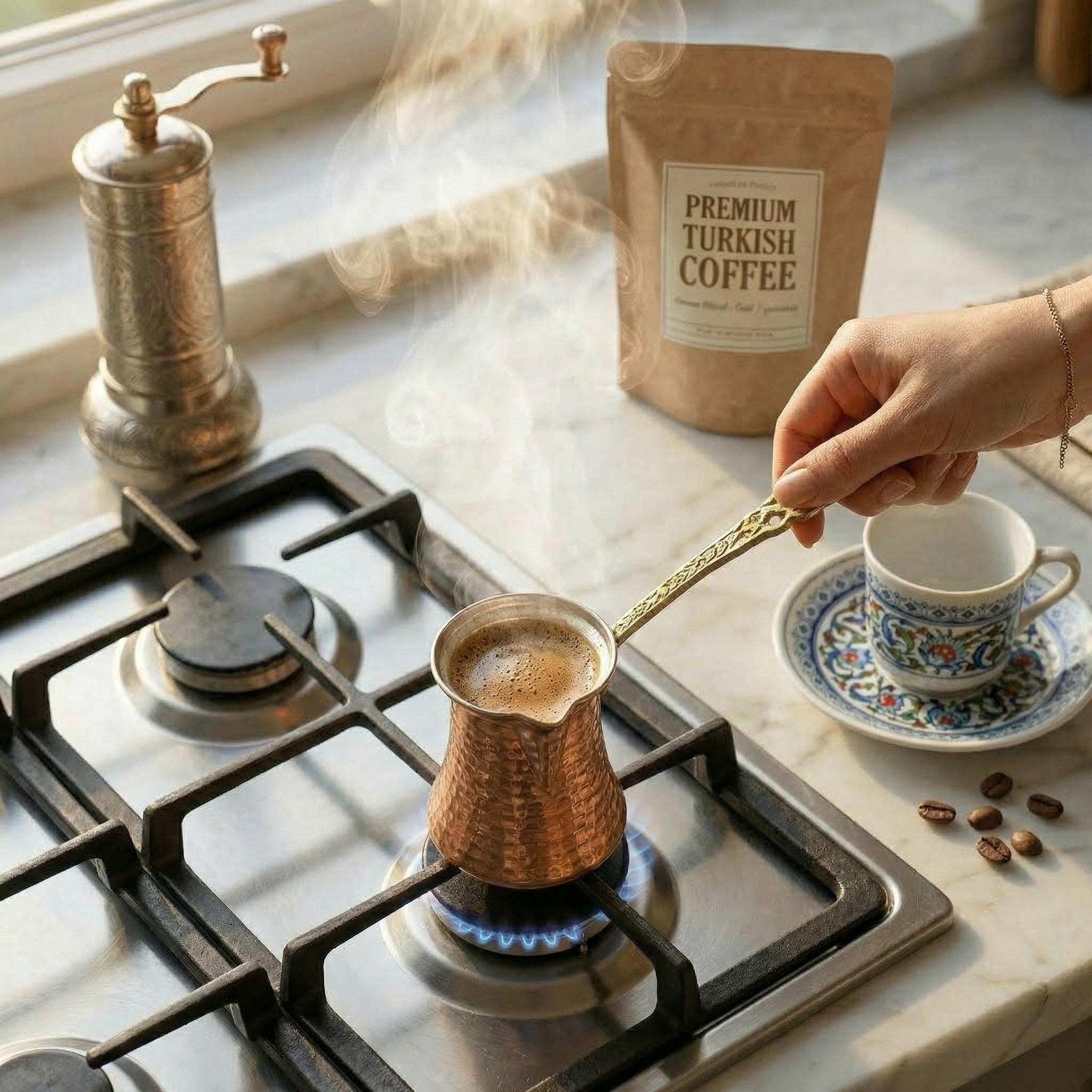 銅製 コーヒーセット トルココーヒーセット、銅製ポット、グラインダー、カップ、伝統的な