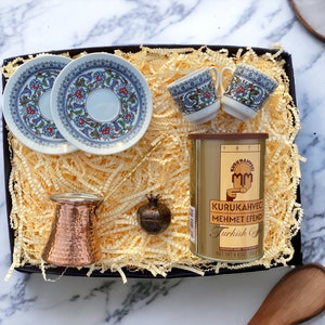 Turkish Coffee Set Gift Box, Traditional Turkish Coffee Cup Pot Gift Set for Him, Greek Arabic Coffee Making Set Gift for Coffee Lovers