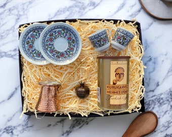 Turkish Coffee Set Gift Box, Traditional Turkish Coffee Cup Pot Gift Set for Him, Greek Arabic Coffee Making Set Gift for Coffee Lovers