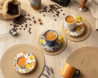 Juego de tazas de espresso de cerámica hechas a mano: regalo para amantes del café de estilo italiano
