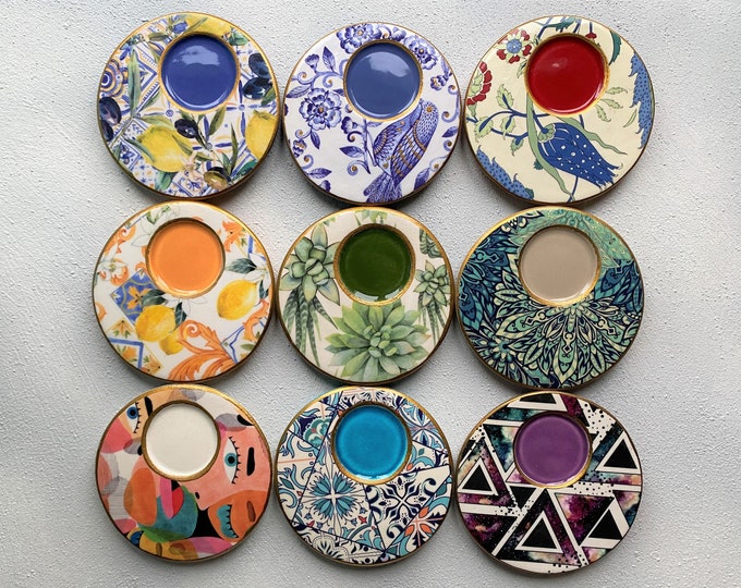 Nested Ceramic Measuring Cups Multi-color Floral Design Gold Detail  Signature Kitchen Collection — Mary DiSomma