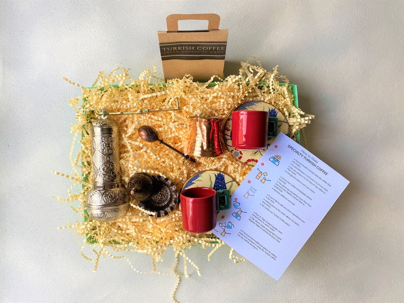 Turkish Coffee Gift Box Turkish Coffee Set with Traditional Grinder Turkish Coffee Pot Greek Coffee Set, Valentines Day Gift for Him image 6