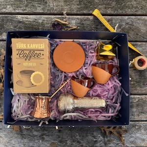 Turkish Greek Arabic Coffee Making Serving Gift Set with Traditional Copper Pot Coffee Maker Handmade Coffee Grinder, Christmas Gift for Him