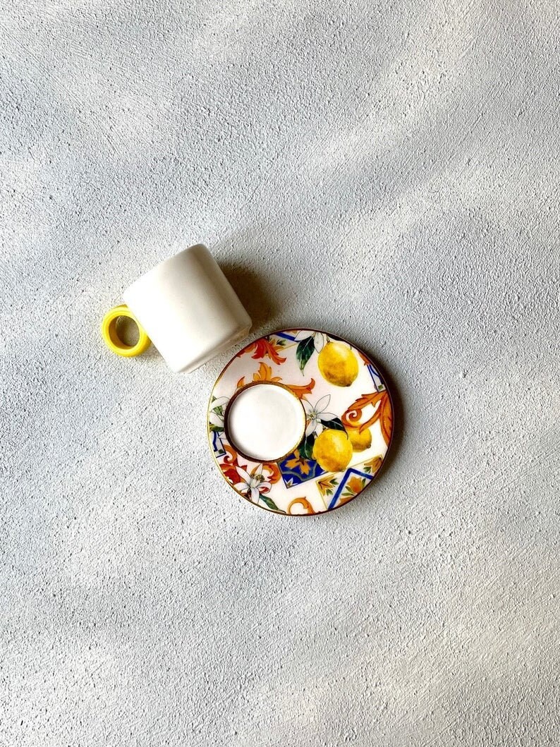 Turkish Coffee Gift Box Turkish Coffee Set with Traditional Grinder Turkish Coffee Pot Greek Coffee Set, Valentines Day Gift for Him Fresh Lemons 2 Cups