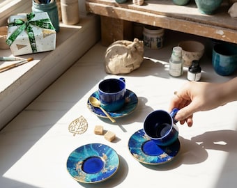 Ceramic Espresso Cup Set for Home Decor, Handmade 2.5oz Coffee Cups
